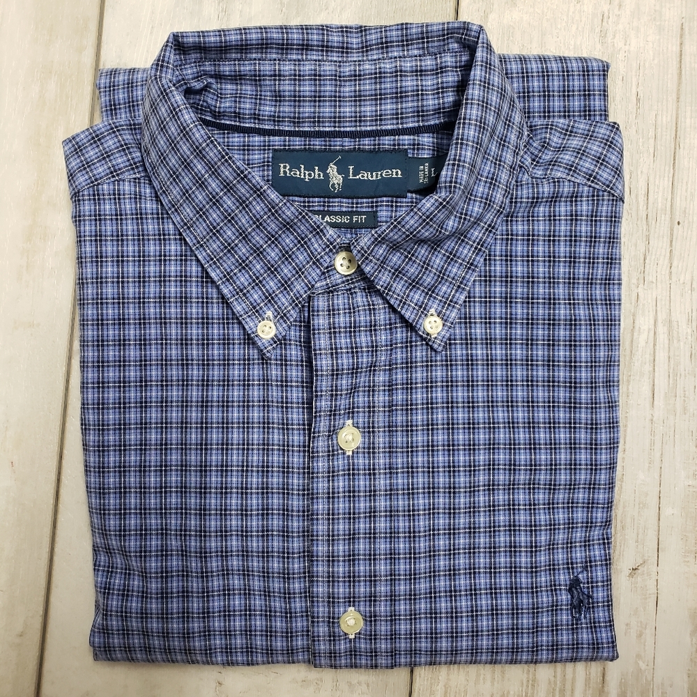 Ralph Lauren Classic Fit Plaid Button Down LS Shirt Mens Size Large Old Money